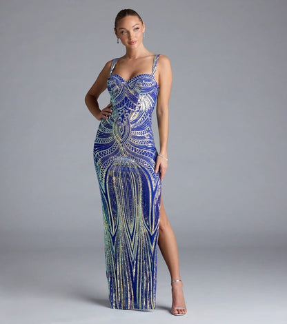 High End Sequined Pattern Sexy Sling Dress Cocktail Evening Dress Performance Dress
