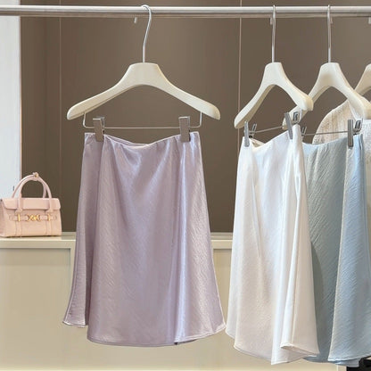 Graceful Satin Acetate Fishtail For Women Summer High Waisted Figure Flattering Draping A Line Sheath Short Skirt