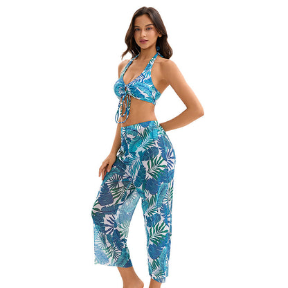 Bikini Three Piece Swimsuit Women Sexy Backless Triangle Split Swimsuit Conservative