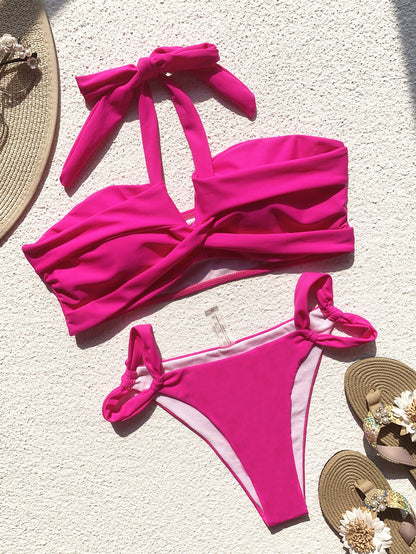 Bikini Double Bikini Solid Color Swimsuit Stitching Swimming Suit Women Sexy Swimsuit Strap
