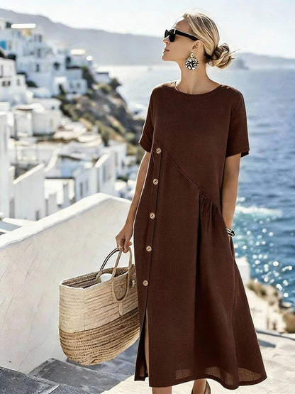 Casual Fastener Decoration Fold Pocket Mid Length Dress