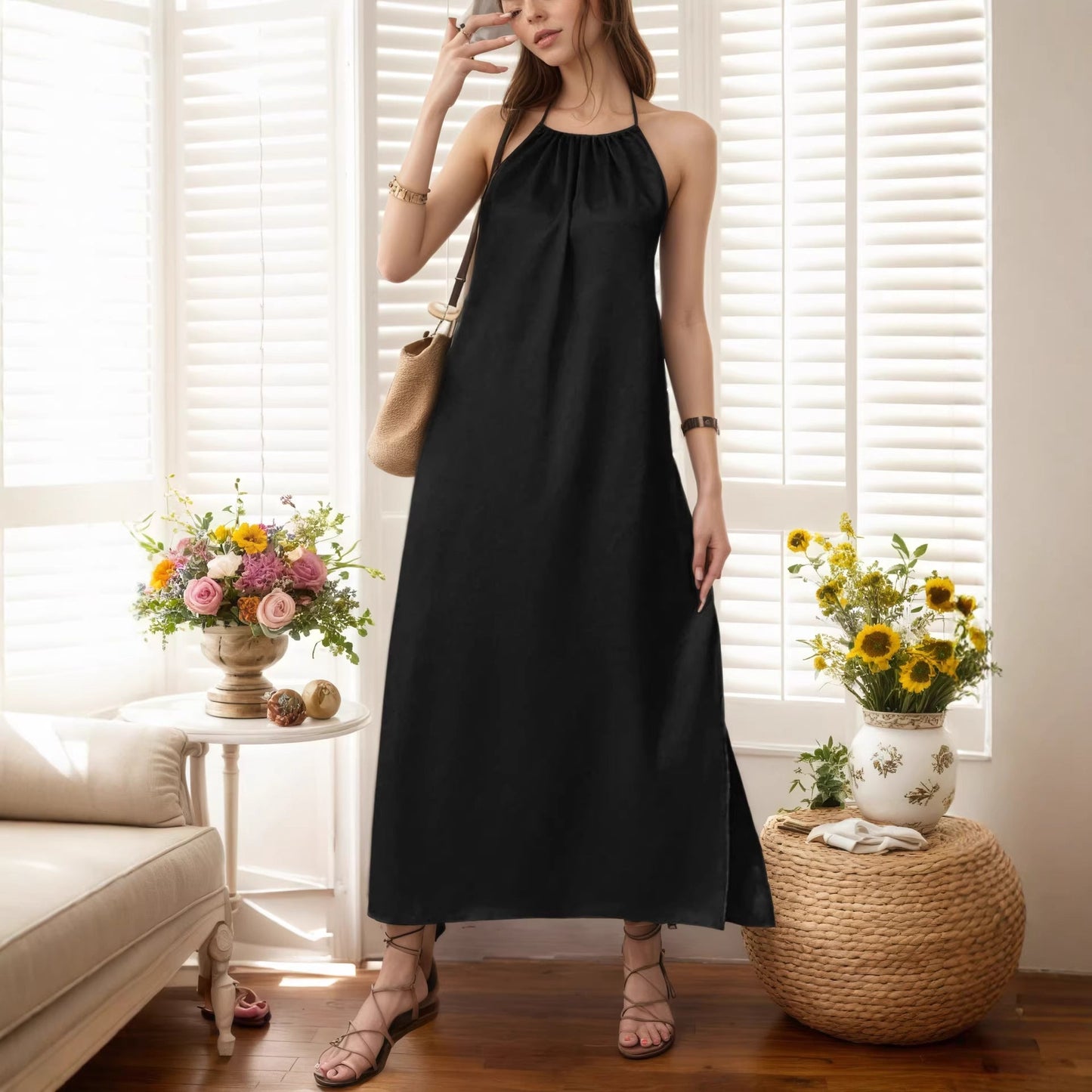 Women Clothing Popular Halter Sleeveless Solid Color Vest Dress Women Summer