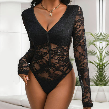 Fall Women Clothing Solid Color Long Sleeve V Neck Jumpsuit