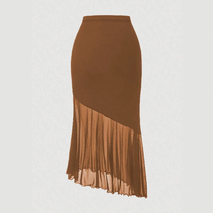 Summer Women Clothing Mesh Stitching Irregular Asymmetric Skirt Slimming Hip Skirt
