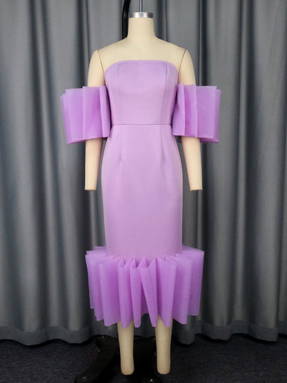 Sexy Tube Top Purple Dress Unique Design Pages Frill Party Evening Dress