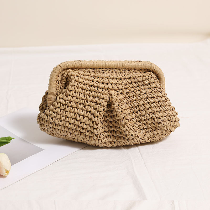 Crossbody Straw Bag Pleated Solid Color Straw Bag Woven Bag Vacation Beach Bag Women Bag