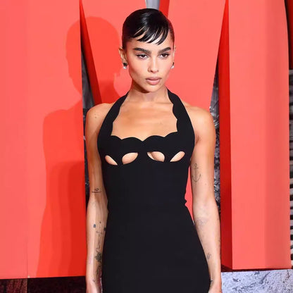 Retro French Black Dress Halter Cut out Advanced Sexy Inner Wear Spring Bandage One Piece Dress