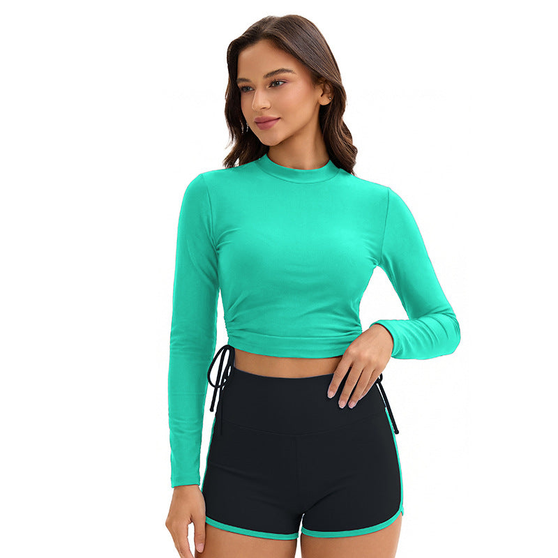 Swimsuit Women Split Long Sleeve Sunscreen Solid Color Conservative Two Piece Set Swimsuit