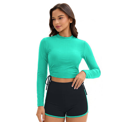 Swimsuit Women Split Long Sleeve Sunscreen Solid Color Conservative Two Piece Set Swimsuit
