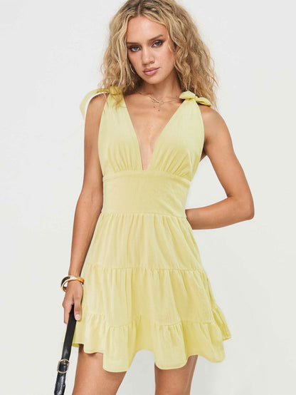 Summer Women Clothing Sexy Short Waist Dress Deep V Plunge neck Sleeveless Sweet Slip Dress