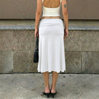 Pleated Solid Color Low Waist Waist Fishtail Midi Skirt