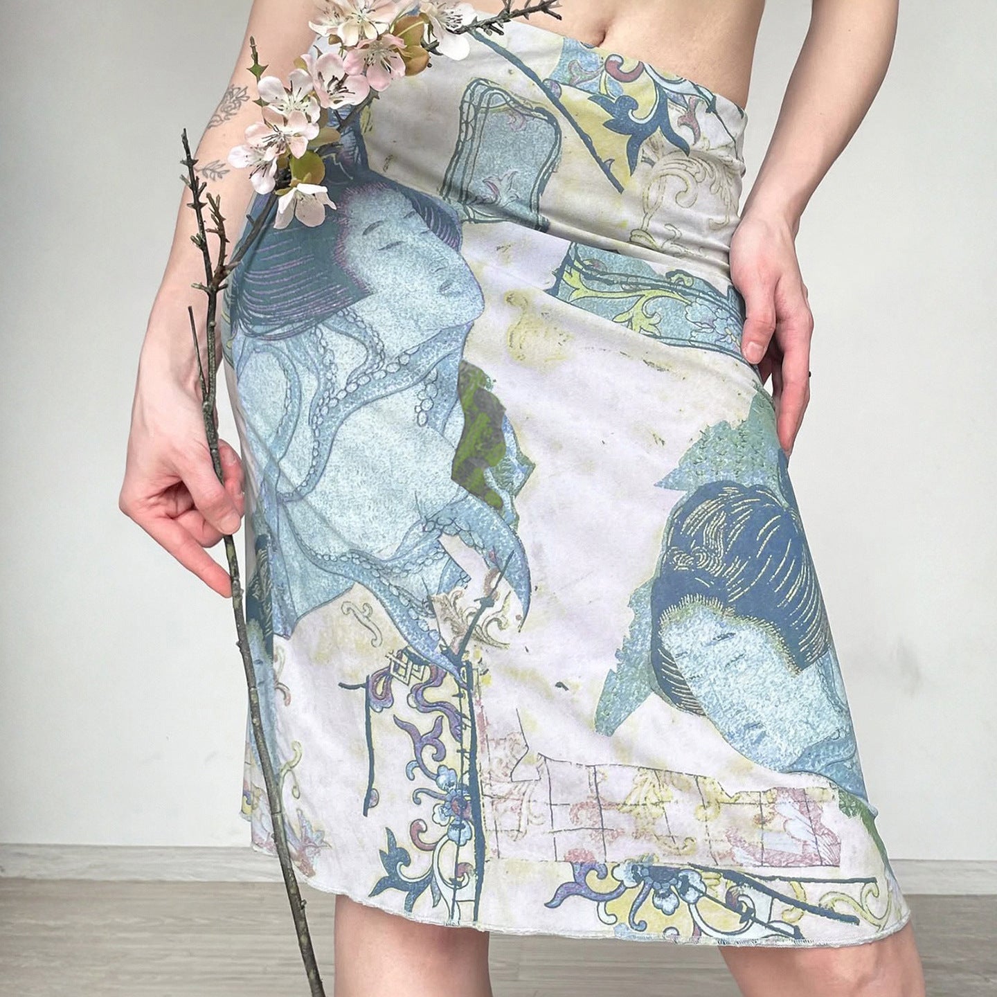 Artistic Retro Japanese Abstract Printing Elegant Graceful Skirt Vacation Sexy Special Interest Hip Skirt