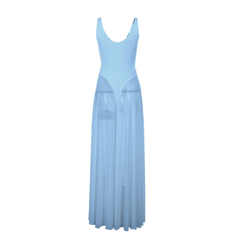 Autumn Sexy Maxi Dress Vacation Slim Fit Mesh A Line Dress