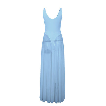 Autumn Sexy Maxi Dress Vacation Slim Fit Mesh A Line Dress