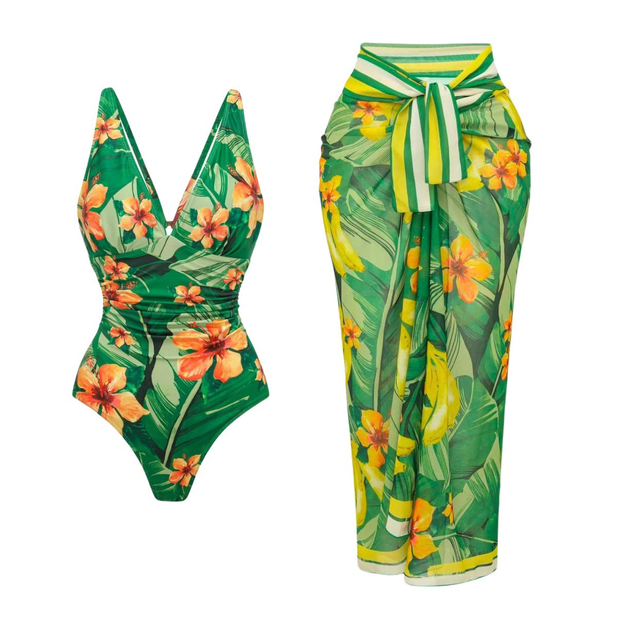 Swimsuit Green One Shoulder Ruffled Design One Piece Swimsuit Women