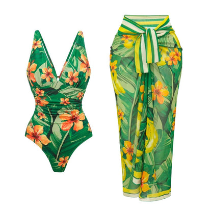 Swimsuit Green One Shoulder Ruffled Design One Piece Swimsuit Women