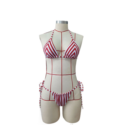 Striped Printed Split Bikini Women Sexy Three Point Bikini Skirt Set