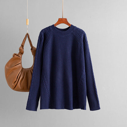 Autumn Winter Knitwear Women round Neck Loose Twisted Casual Solid Color Knitted