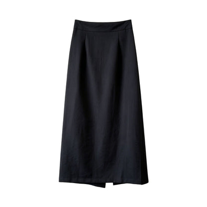 Simple Graceful Skirt Women Summer Slimming High Waist A line Split Sheath Mid Length Skirt