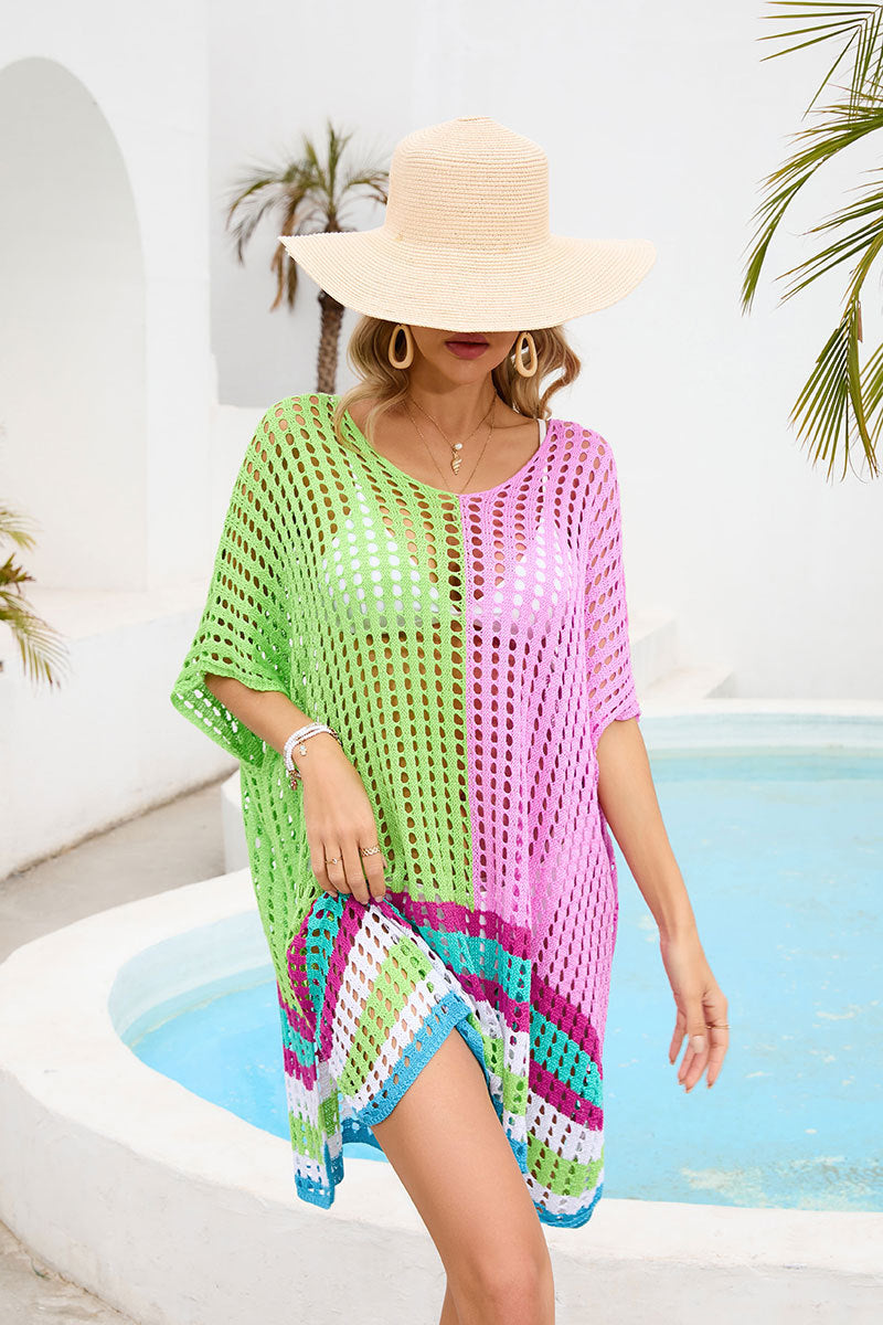 Summer Women Patchwork Cutout out Beach Dress Loose Beach Cover Up Women