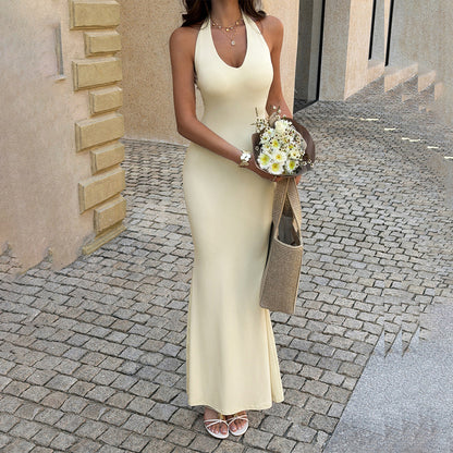 Women Summer Solid Hip Elegant Maxi Dress
