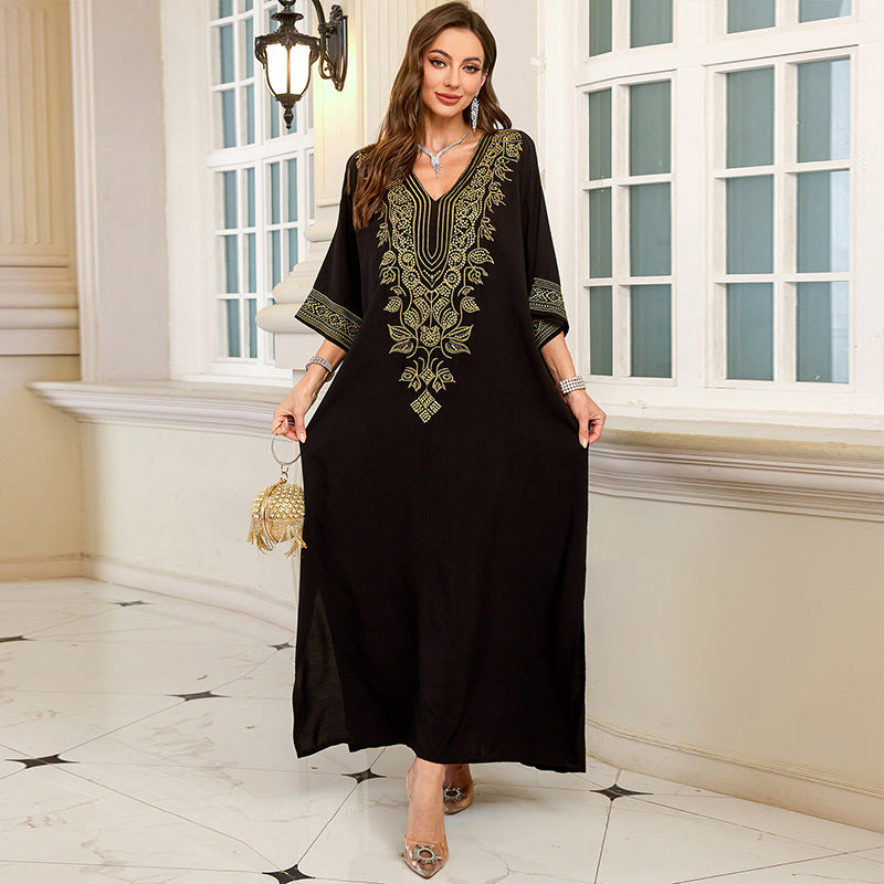 Rayon Embroidery Vacation Beach Maxi Dress Women Sun Protection Loose Maxi Dress Bikini Cover up Blouse