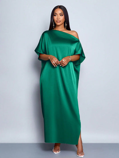 Women Clothing Early Autumn Satin Dress Yellow Satin Maxi Dress