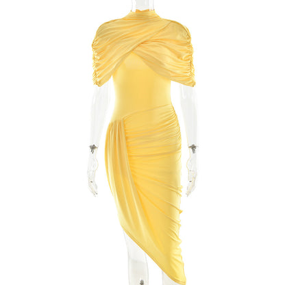 Elegant Slim Pleated Dress Sexy Backless Sheath Women Dress