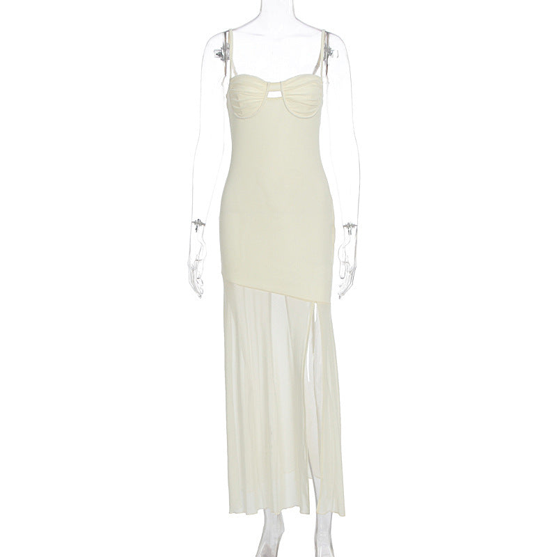 Summer Women Sexy V neck Backless Slim Fit Split Sling Dress