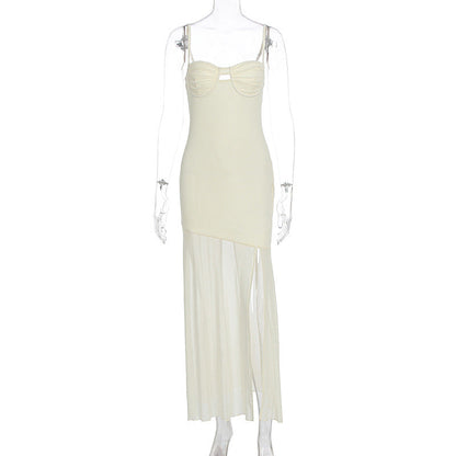 Summer Women Sexy V neck Backless Slim Fit Split Sling Dress
