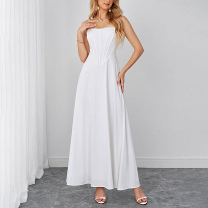 Summer Cami Dress Sexy Backless Lace up Waist Slimming Boning Corset Maxi Dress