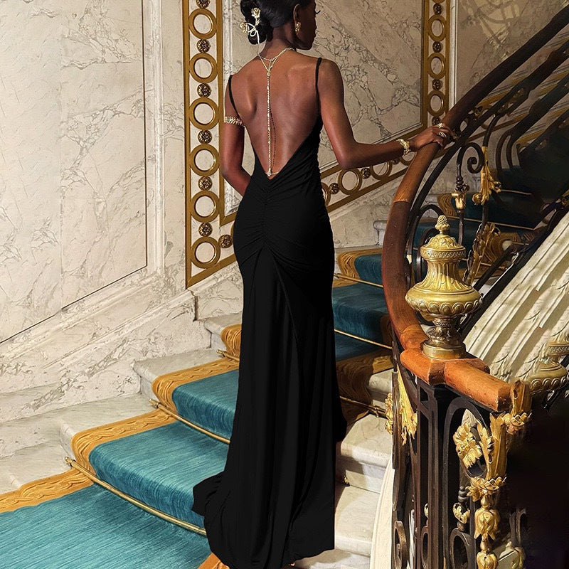 Women Clothing Camisole off Neck Sexy Backless Slim Fit Maxi Dress
