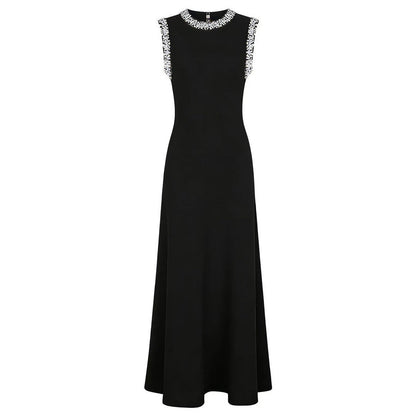 Summer Ladies Internet Popular Slim-Fitting Slimming Rhinestone Sleeveless Maxi Dress Women