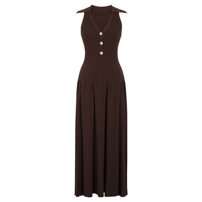 Summer Sleeveless Slim Fit Long Knitted Dress V neck Lady Maxi Dress