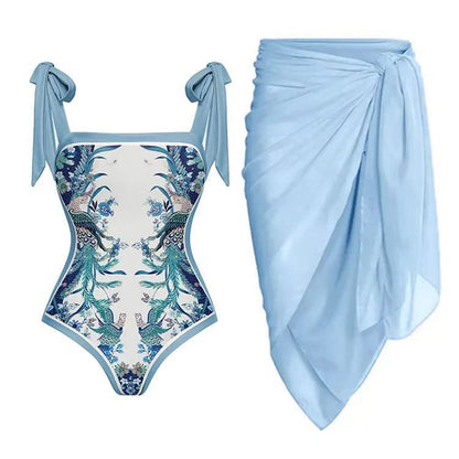 Two Piece Set Printed Swimsuit Slim Fit Slimming Conservative Swimsuit