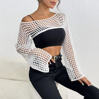 Spring Summer Beach Cover-up Women Clothing Short Top Casual off Neck Woven Shirt Short Top