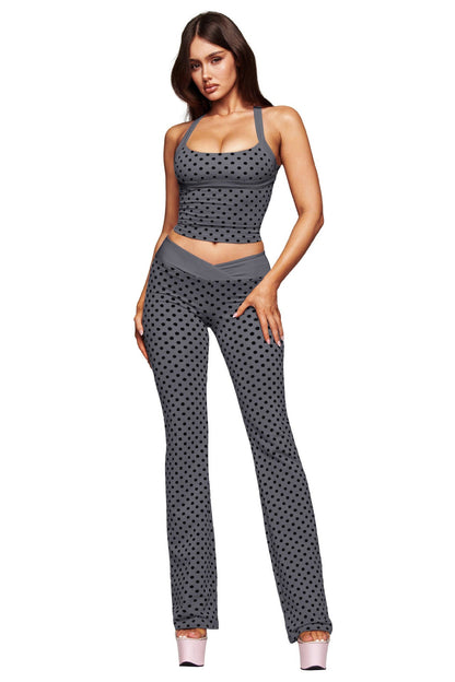 Halter Polka Dot Vest Pants Bell Bottom Pants Backless Bra Fitness Clothes Sportswear Yoga Set