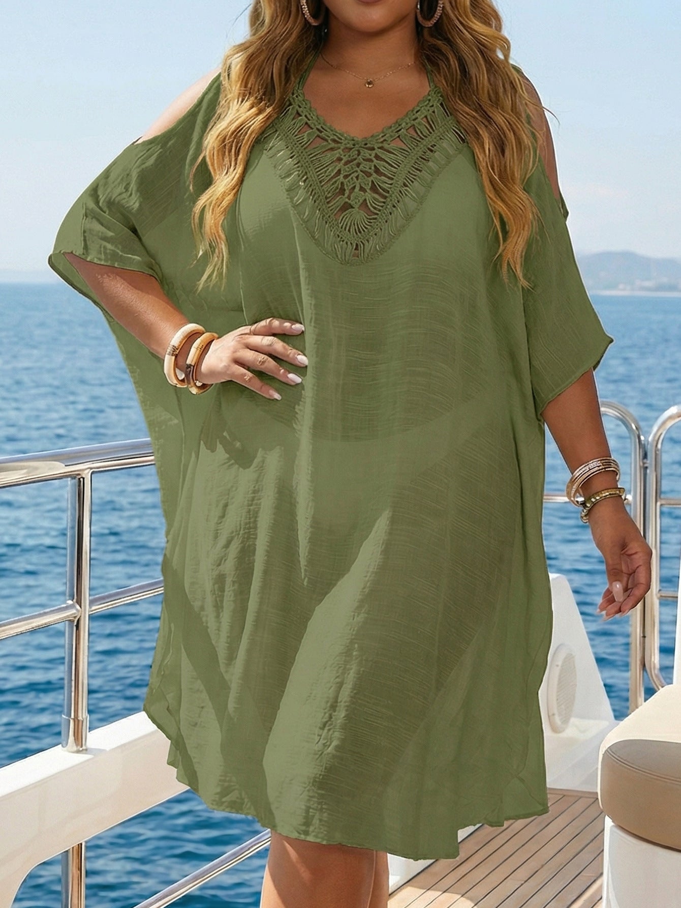 Women Blouse Women Clothing Hand Crocheting Stitching Sexy Backless off Shoulder Bandage Beach Dress Loose Overclothes Dress