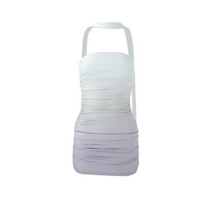 Women Clothing Nightclub Sexy Celebrity Gradient Color Tie Bandeau Slim Fit Short Dress
