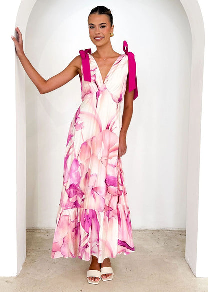 Summer Women Maxi Dress V neck Sleeveless Printed Dress