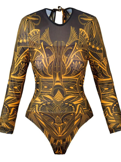 One Piece Swimsuit Women Sexy Retro Mesh Swimsuit Set Two Piece Set Long Sleeve One Piece Swimsuit Vacation Swimsuit