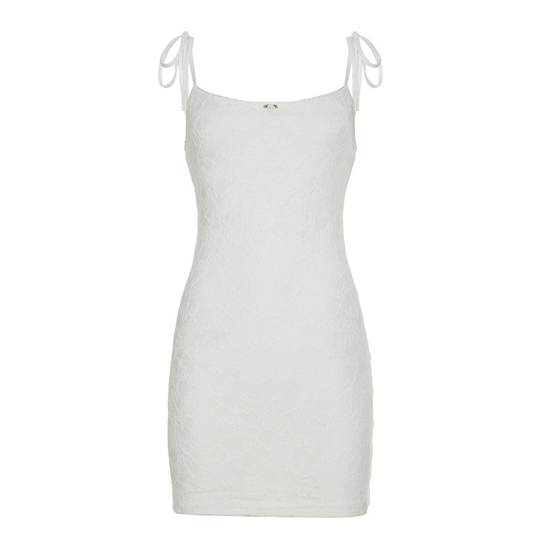 Spring Summer Women Clothing Sweet Spicy Solid Color Lace Suspender Dress Slim Fit Sexy Sheath Dress