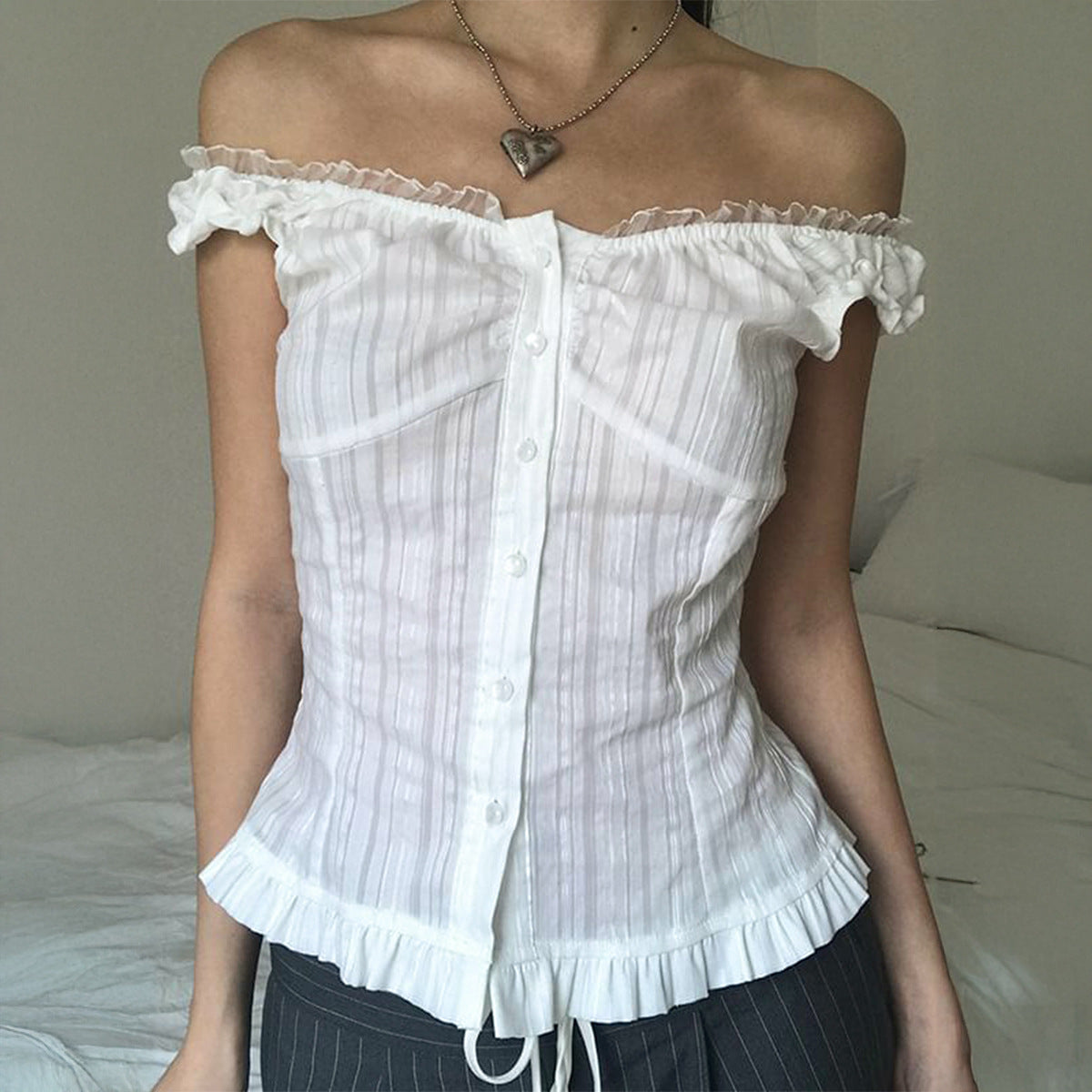 Women Clothing Summer Sexy Cold Shoulder Sleeveless Cardigan Shirt