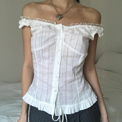 Women Clothing Summer Sexy Cold Shoulder Sleeveless Cardigan Shirt