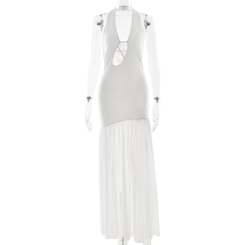 Women Dress Elegant Halter Sexy Cutout Pleated Backless Sheath Dress