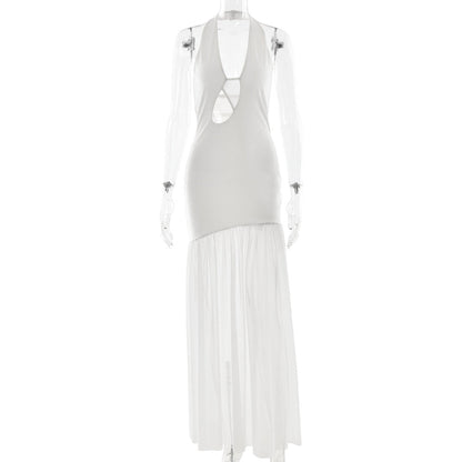 Women Dress Elegant Halter Sexy Cutout Pleated Backless Sheath Dress