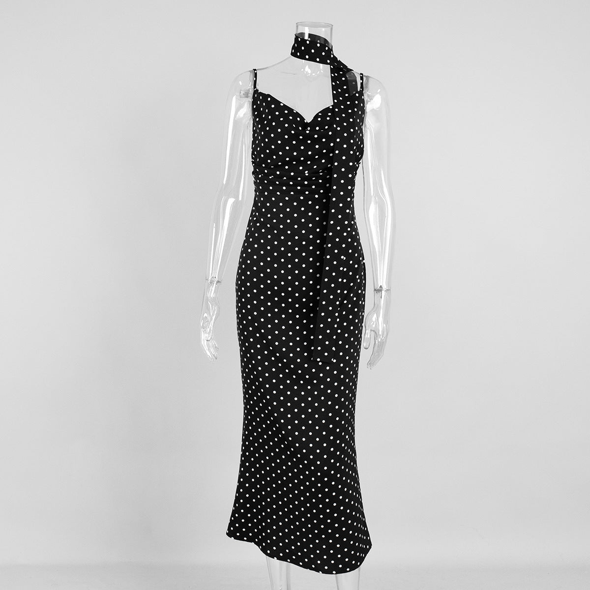 Strap Maxi Dress Summer Halter Strap Fishtail Polka Dot Maxi Dress