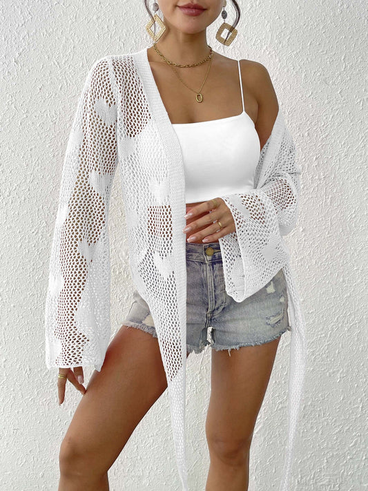 Women Cardigan Clothing Spring Summer Lace up Bow Bell Sleeve Mechanism Shirt Beach Cover Up