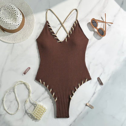 Black Eye Rope Color Matching Sexy Siamese Sling Swimwear