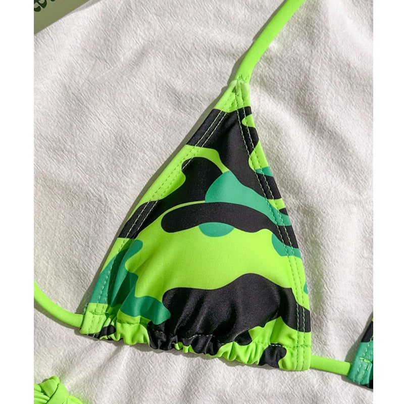 Bikini Camouflage Printed Sexy Halter Lace up Bikini Swimsuit Women Swimwear